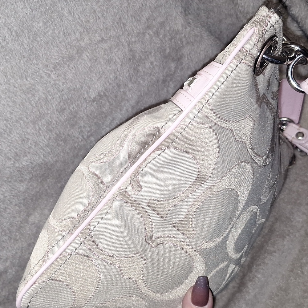 Coach Khaki & Pink Shimmer Signature C Shoulder Bag - Picture 7 of 12